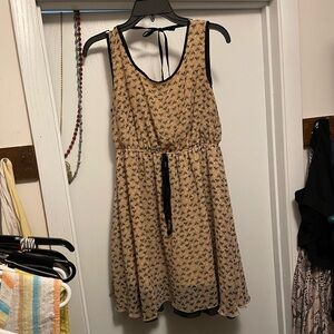 Rosebud Pale Pink and Black Cat-Print Sleeveless Dress Large